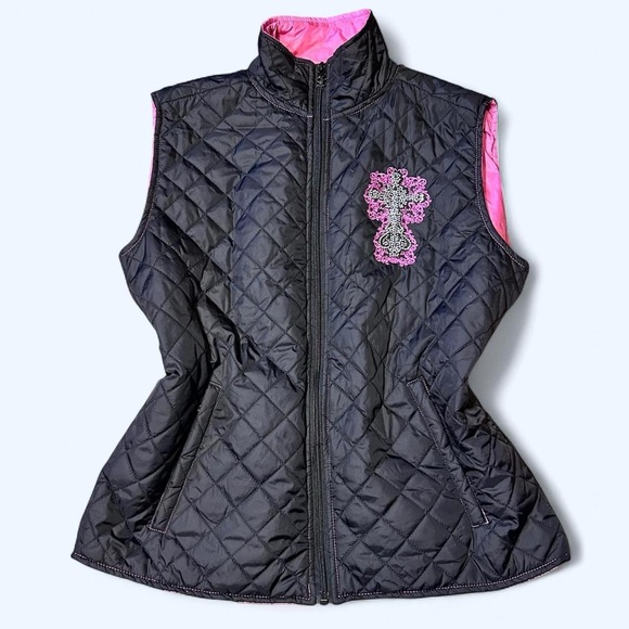 Y2K Black & Pink Rhinestone Vest by Cowgirl Hardware! - Picture 1 of 6
